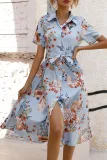 Fashion Street Print Split Joint Turndown Collar A Line Dresses