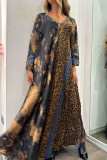 College Leopard Printing V Neck Printed Dress Dresses