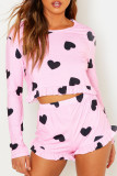 Fashion Living Print Split Joint O Neck Long Sleeve Two Pieces