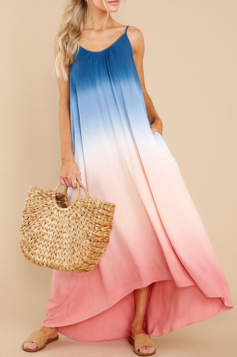 Fashion Street Tie Dye Split Joint Spaghetti Strap Irregular Dresses