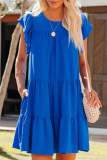 Casual Solid Patchwork V Neck Cake Skirt Dresses