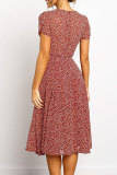 Elegant Print Split Joint Frenulum V Neck A Line Dresses