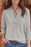 Casual Solid Patchwork V Neck Tops