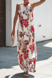 Fashion Street Print Split Joint Halter Waist Skirt Dresses