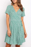 Fashion Sweet Print Split Joint V Neck A Line Dresses
