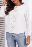Casual Elegant Solid Buckle Flounce O Neck Tops