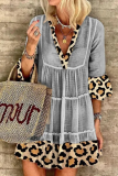 Casual Elegant Leopard Lace Patchwork V Neck A Line Dresses