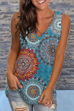Fashion Street Print Split Joint V Neck Tops