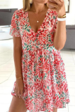 Elegant Print Split Joint V Neck A Line Dresses