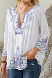 Fashion Street Print Split Joint V Neck Tops