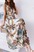 Fashion Sweet Print Patchwork V Neck A Line Dresses