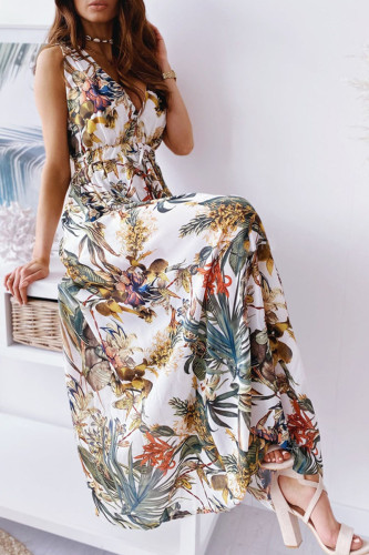 Fashion Sweet Print Patchwork V Neck A Line Dresses