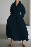 Women's Solid Pocket Button Lapel Long Sleeve Maxi Shirt Dress