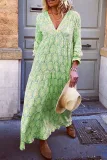 Fashion Street Print Split Joint V Neck Princess Dresses