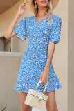Elegant Floral Buckle V Neck A Line Dresses