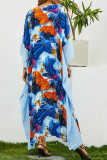 Fashion Street Print Split Joint V Neck Irregular Dresses