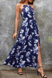 Bohemian Elegant Print Floral Frenulum Halter A Line Dresses