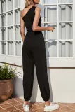 Fashion Street Solid Frenulum One Shoulder Regular Jumpsuits