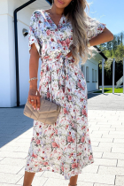 Elegant Floral Frenulum V Neck A Line Dresses