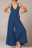 Fashion Simplicity Solid V Neck Loose Jumpsuits