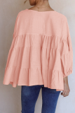 Casual Solid Split Joint V Neck Tops