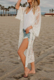 Vacation Solid Split Joint Cardigan Collar Tops