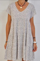 Casual Sweet Print Patchwork V Neck A Line Dresses