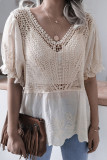 Fashion Casual Solid Hollowed Out Split Joint V Neck Tops