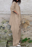 Casual Simplicity Solid Asymmetrical O Neck Three Quarter Two Pieces