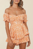 Fashion Street Print Patchwork Off the Shoulder Loose Rompers
