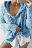 Casual Solid Patchwork Draw String Hooded Collar Tops