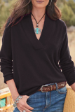 Casual Solid Patchwork V Neck Tops