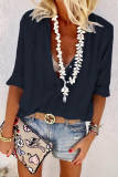 Street Striped Buttons V Neck Tops