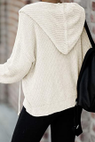 Casual Solid Draw String Zipper Hooded Collar Tops