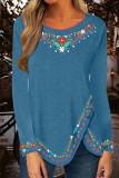 Fashion Casual Print Patchwork O Neck Tops
