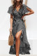 Fashion Street Print Slit V Neck Irregular Dresses