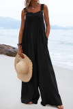 Casual Solid Patchwork Square Collar Loose Jumpsuits
