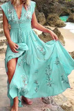 Fashion Street Print Patchwork V Neck Irregular Dresses