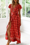 Fashion Bohemian Print V Neck Printed Dresses