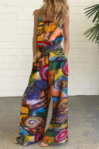 Street Graffiti Split Joint Buttons Square Collar Straight Jumpsuits