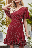 Elegant Dot Patchwork Flounce V Neck A Line Dresses
