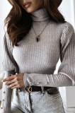 Casual Solid Buckle Fold Turtleneck Tops