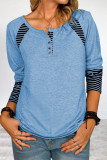 Casual Print Patchwork Buckle O Neck Tops