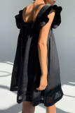 Fashion Sweet Solid Split Joint Square Collar Princess Dresses