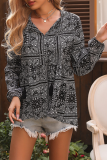 Fashion Elegant Print Tassel Frenulum V Neck Tops