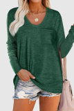 Casual Solid Patchwork Pocket O Neck Tops