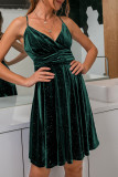 Fashion Simplicity Solid Patchwork Backless V Neck A Line Dresses