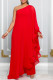 Red Casual Daily Elegant Patchwork Solid Color One Shoulder Regular Jumpsuits
