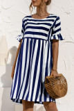 Fashion Casual Striped Patchwork O Neck A Line Dresses