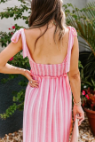 Fashion Elegant Striped Split Joint Fold Spaghetti Strap A Line Dresses